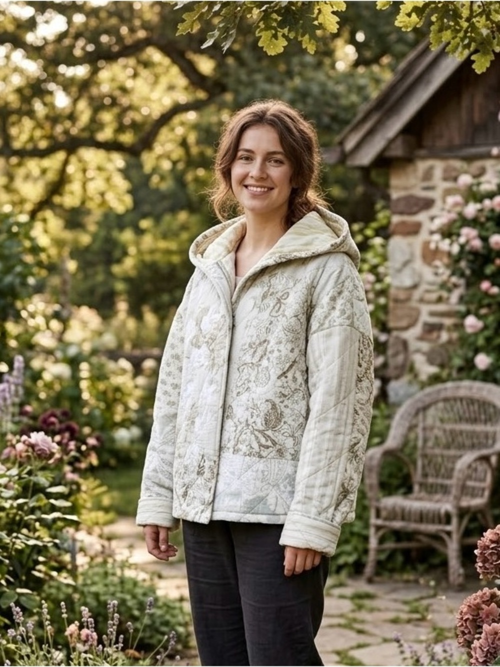 Women's Quilted Hooded Embellished Jacket